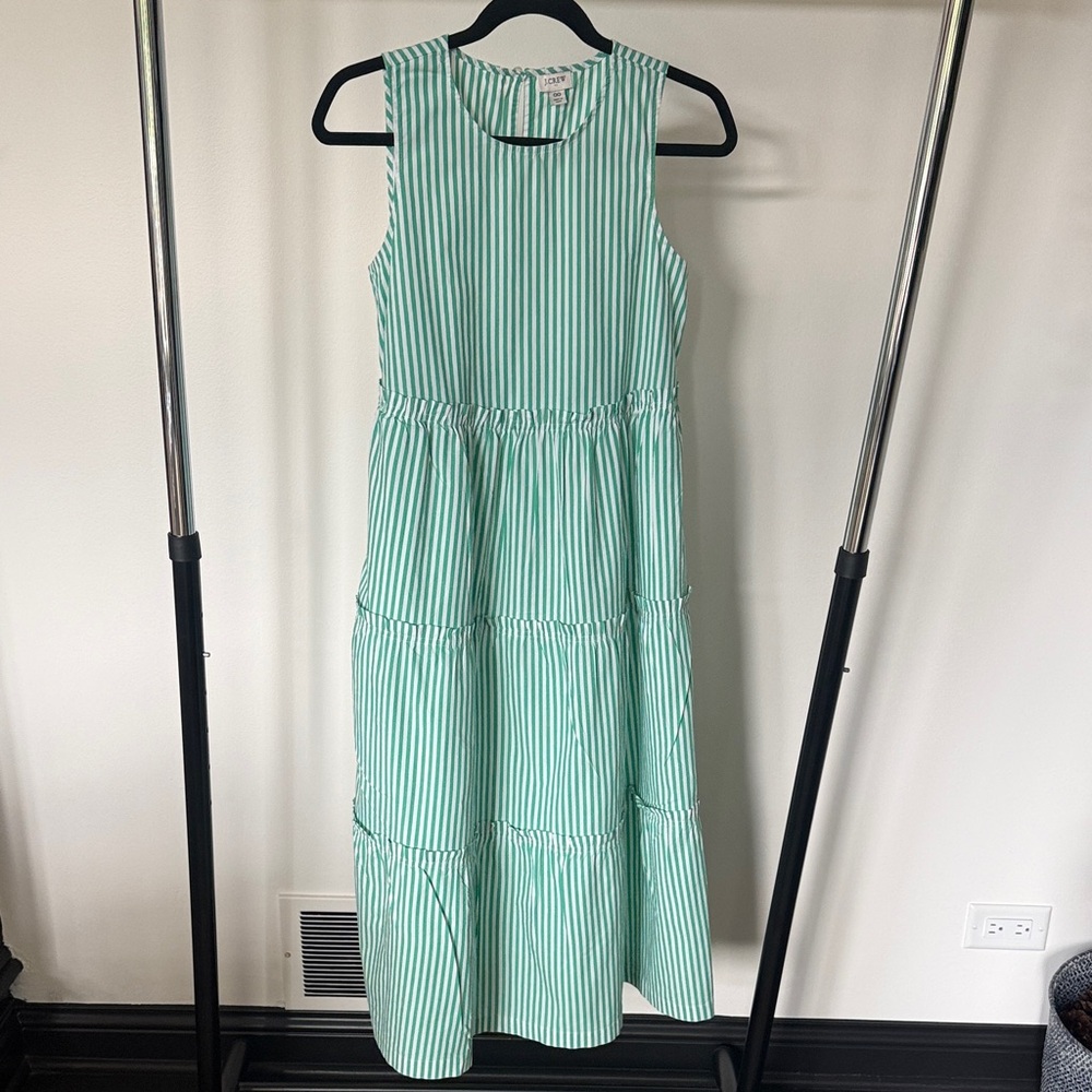 J. Crew green Striped Midi Dress